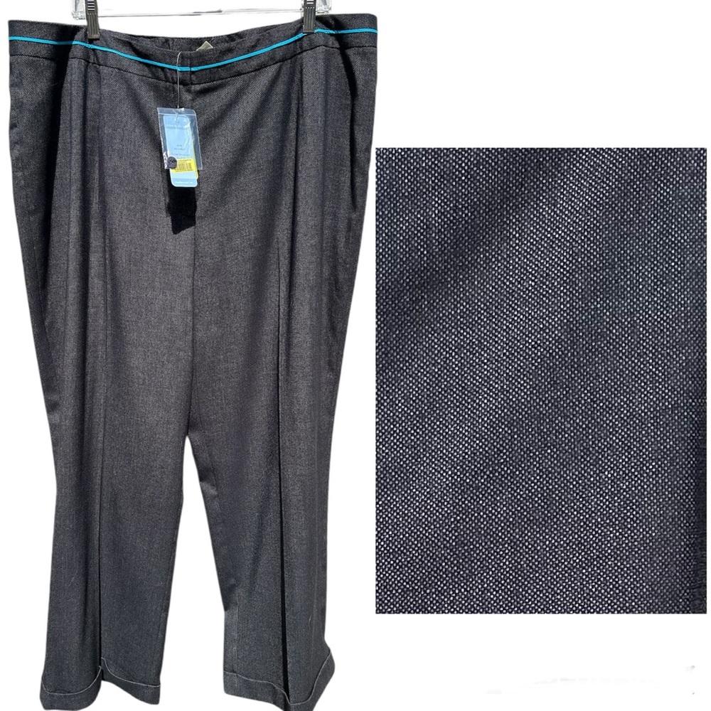 NWT Sigrid Olsen Tweed Black White Teal Cuff Trousers Pants Size 22W $110